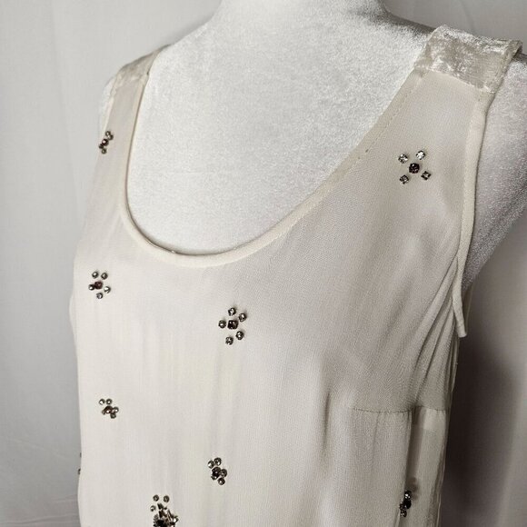 NEW! FRENCH CONNECTION Elsa Sparkle Strappy Top Size Medium Ivory Sequin Crepe - Picture 4 of 12